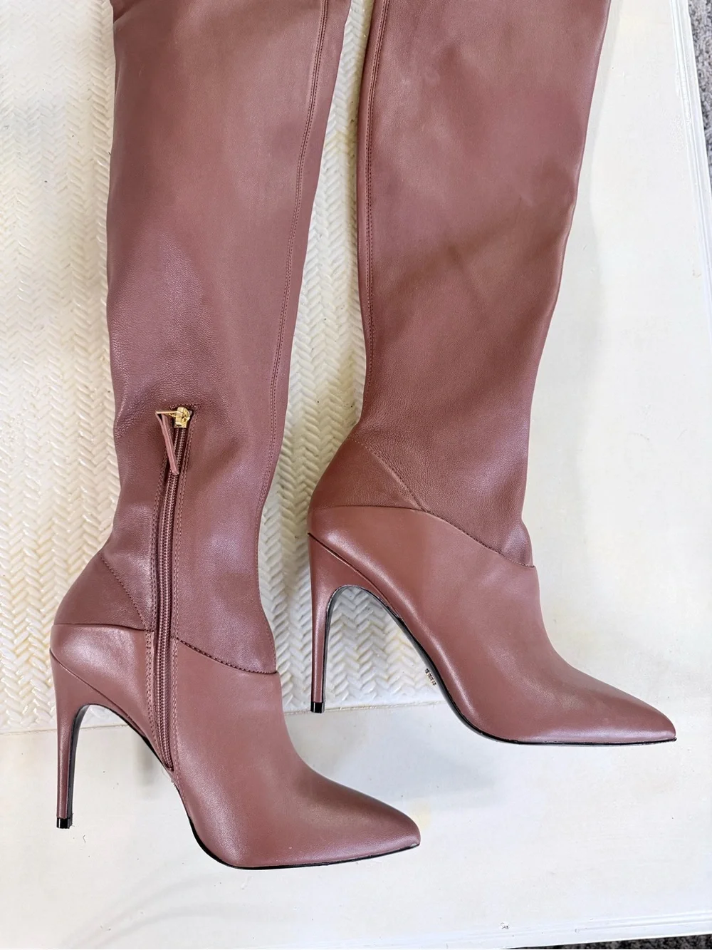 natural & sexy af — — REISS  39 Brown Leather Over the Knee Stiletto